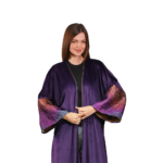 Purple Velvet Kaftan with Shiny Jacquard Sleeves