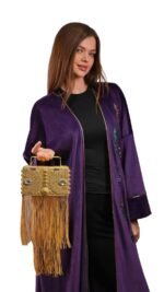 Embroidered Purple Velvet Eye Pattern Kaftan Free Size - Image 3
