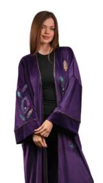 Embroidered Purple Velvet Eye Pattern Kaftan Free Size