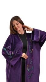 Embroidered Purple Velvet Eye Pattern Kaftan Free Size - Image 2