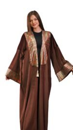 Embroidered Brown Velvet Jacquard Kaftan Free Size