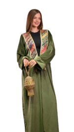 Olive Velvet Indian Brocade Kaftan Free Size - Image 2