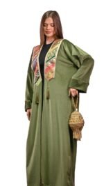 Olive Velvet Indian Brocade Kaftan Free Size - Image 4