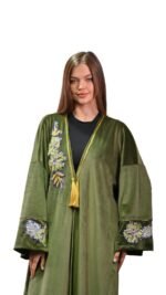 Embroidered Olive Velvet Kaftan Free Size
