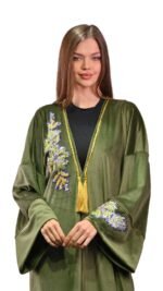 Embroidered Olive Velvet Kaftan Free Size - Image 2
