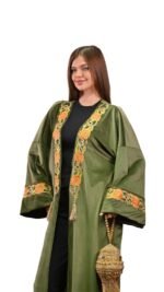 Embroidered Olive Velvet Floral Kaftan Free Size