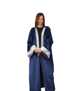 Navy Velvet Kaftan with Silver Embroidery
