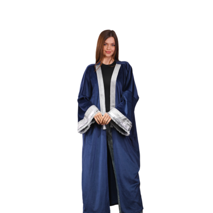 Navy Velvet Kaftan with Silver Embroidery