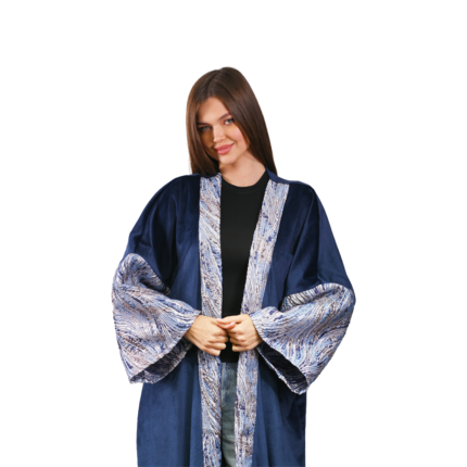 Navy Jacquard Embroidered Velvet Kaftan