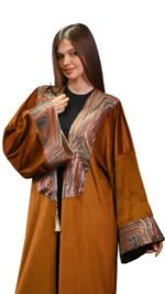 Embroidered Caramel Velvet Jacquard Kaftan Free Size