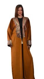 Embroidered Caramel Velvet Jacquard Kaftan Free Size