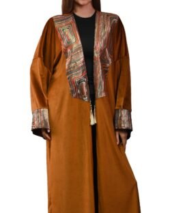 Embroidered Caramel Velvet Jacquard Kaftan Free Size