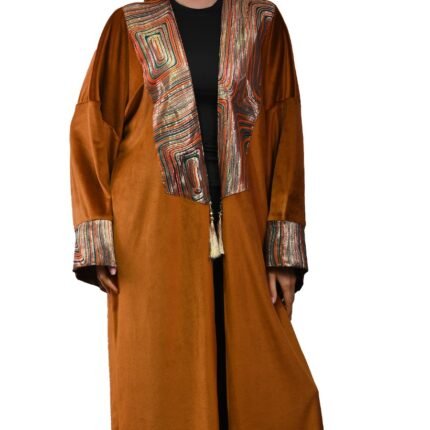 Embroidered Caramel Velvet Jacquard Kaftan Free Size