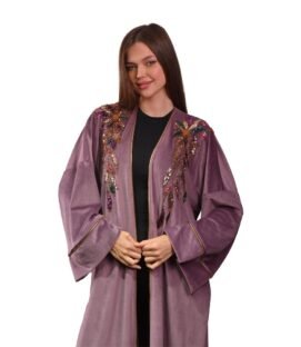 Embroidered Nude Velvet Kaftan Free Size