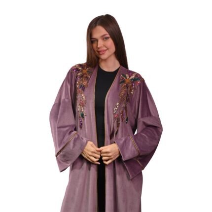 Embroidered Nude Velvet Kaftan Free Size