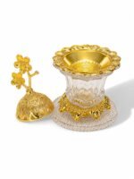 Glass Incense Burner with Glass Base & Ornate Golden Lid – Luxury Bakhoor Burner