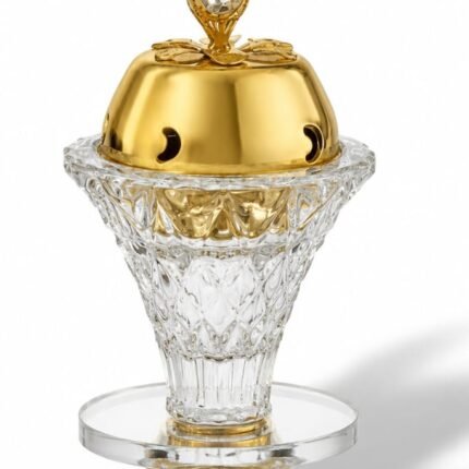 Crystal Glass Incense Burner with Golden Metal Base – Elegant Bakhoor Holder