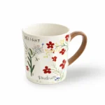 Floral Porcelain Mug with Brown Handle
