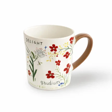 Floral Porcelain Mug with Brown Handle