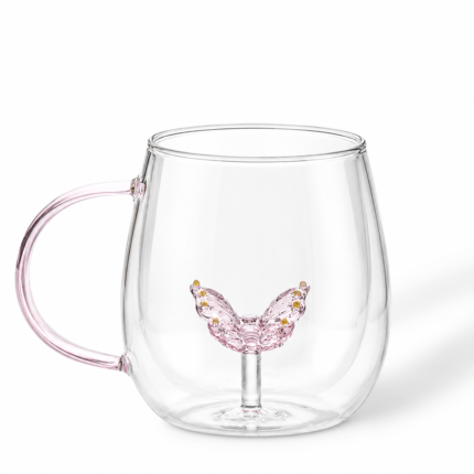 Glass Mug with Pink Butterfly Design