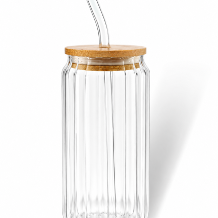 Ribbed Glass Mug with Straw