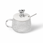Embossed Glass Mug with Bear Lid With Spoon
