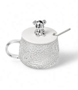 Embossed Glass Mug with Bear Lid With Spoon