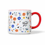 Ceramic Floral Mug with Red Handle - Image 4