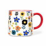 Ceramic Floral Mug with Red Handle - Image 2