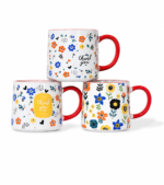 Ceramic Floral Mug with Red Handle