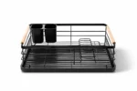 Black Metal Dish Drying Rack Water-Resistant Wooden Handles With Drain Tray - Image 2