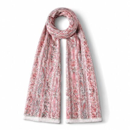 White Pink Scarf with Classic Paisley Patterns