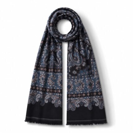 Black Scarf with Turquoise Traditional Patterns
