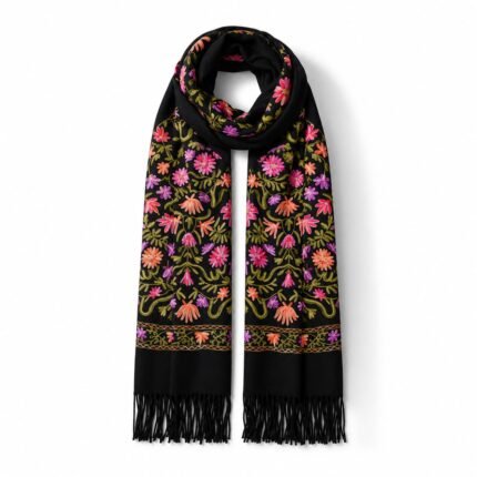Black Scarf with Colorful Floral Pattern