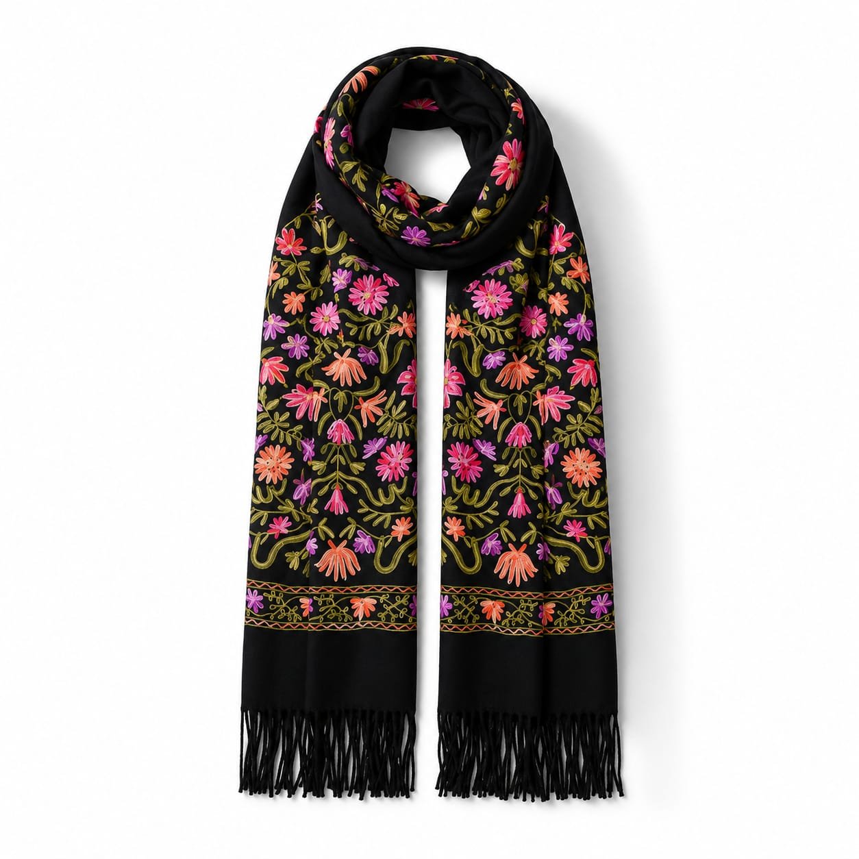 Black Scarf with Colorful Floral Pattern - Image 1