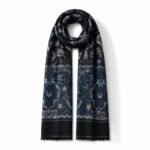 Navy Scarf with Turquoise Traditional Patterns - Image 3