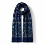 Navy Scarf with Turquoise Traditional Patterns